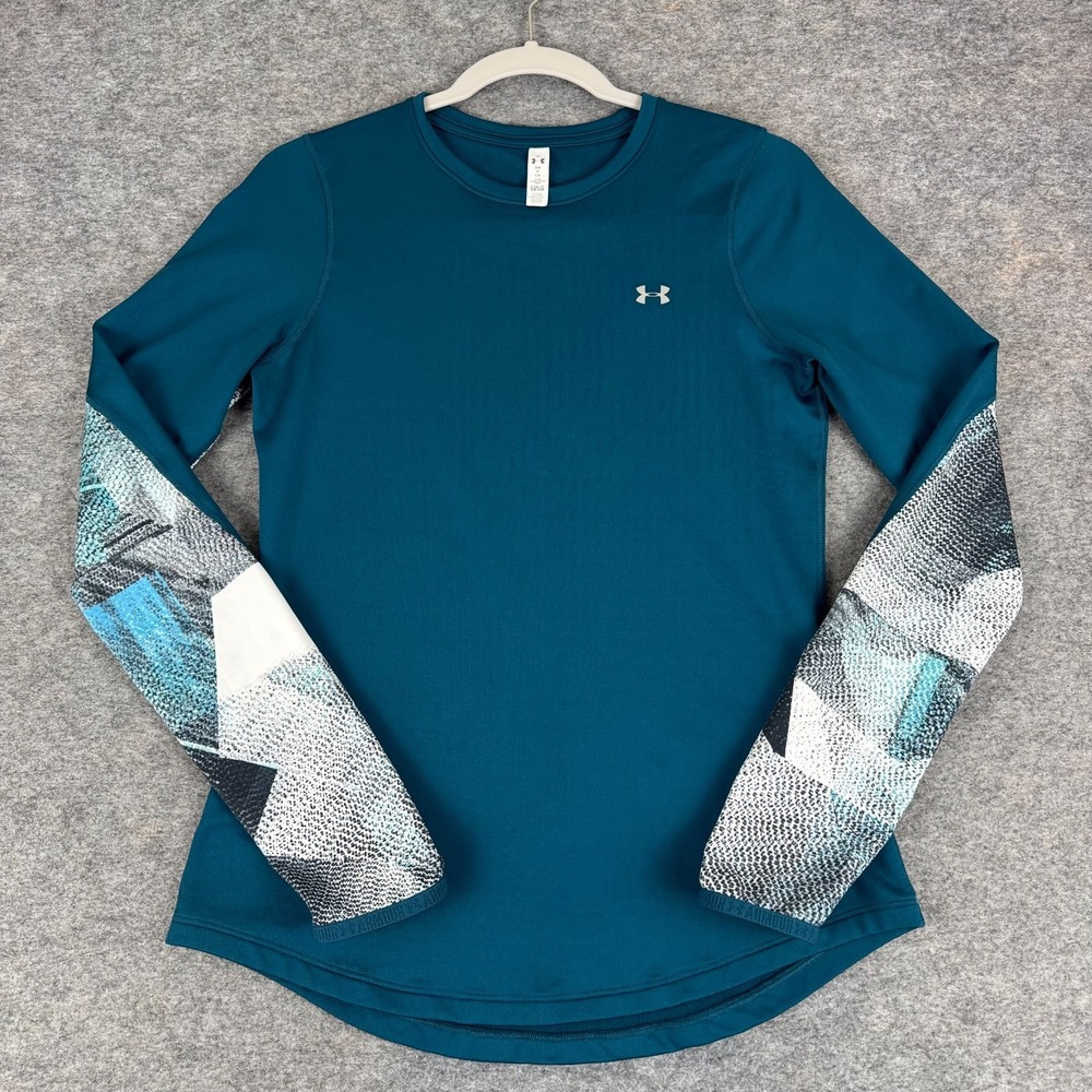 Under Armour Cold Gear Crew Neck Shirt Fitted Tourmaline Teal Womens Small S